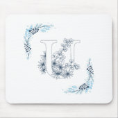 Tapis De Souris Monogramme bleu "U" initial Floral calme (Devant)
