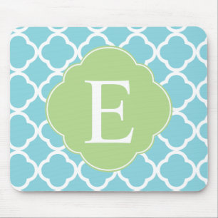 Tapis De Souris Monogramme bleu vert Quatrefoil