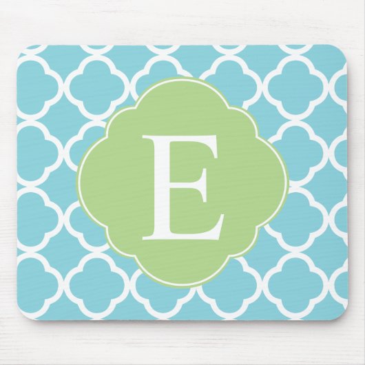 Tapis De Souris Monogramme bleu vert Quatrefoil (Devant)