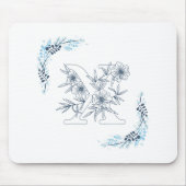 Tapis De Souris Monogramme bleu "X" floral calme initial (Devant)