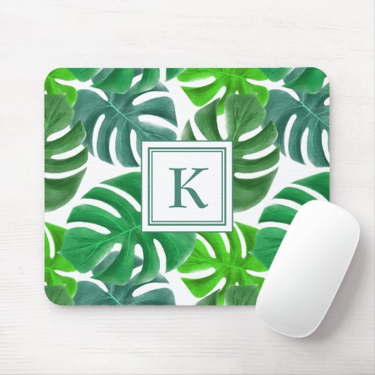 Tapis De Souris Monogramme botanique vert moderne (Avec souris)