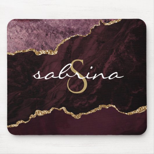 Tapis De Souris Monogramme Bourgogne Agate Géode (Devant)