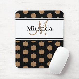 Tapis De Souris Monogramme Brown Polka Point noir blanc Script