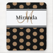 Tapis De Souris Monogramme Brown Polka Point noir blanc Script (Devant)