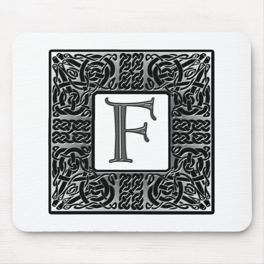 Tapis De Souris Monogramme Celtique "F" argenté (Devant)