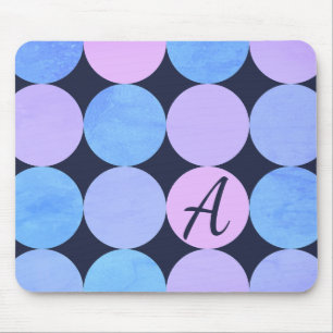 Tapis De Souris Monogramme Cercles Bleu Violet & Rose