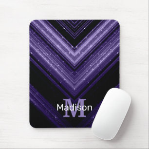 Tapis De Souris Monogramme chevron métallisé néon violet noir étin