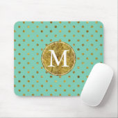 Tapis De Souris Monogramme Chic Gold Glam and Mint Dots (Avec souris)