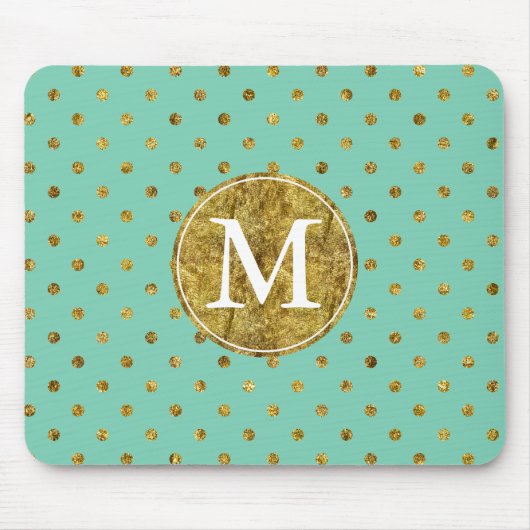 Tapis De Souris Monogramme Chic Gold Glam and Mint Dots (Devant)