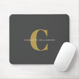 Tapis De Souris Monogramme chic simple en or noir