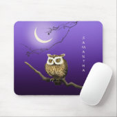 Tapis De Souris Monogramme Chouette Nuit Lune Bleu Profond Mousepa (Avec souris)