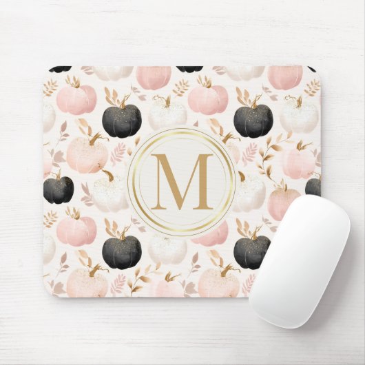 Tapis De Souris Monogramme Citrouille moderne - Initiale personnal (Avec souris)