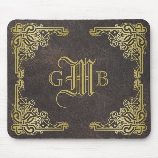 Tapis De Souris Monogramme Classic Gold Frame Antique Cuir Fancy (Devant)