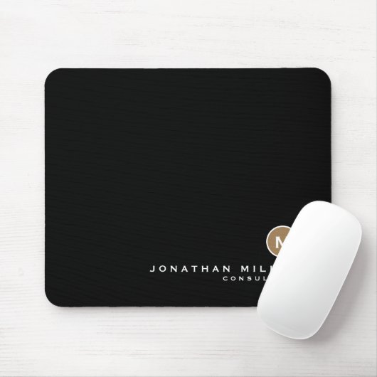 Tapis De Souris Monogramme classique minimal en or noir (Avec souris)