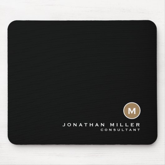 Tapis De Souris Monogramme classique minimal en or noir (Devant)
