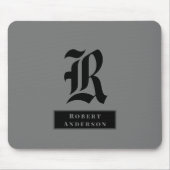 Tapis De Souris Monogramme classique noir et gris clair chic (Devant)