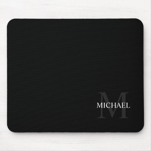 Tapis De Souris Monogramme classique personnalisé et nom noir (Devant)