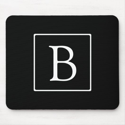 Tapis De Souris Monogramme classique simple | Texte noir et blanc (Devant)