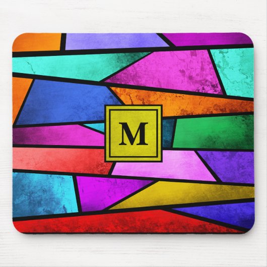 Tapis De Souris Monogramme Coloré Vitrage Géométrique Mousepad (Devant)