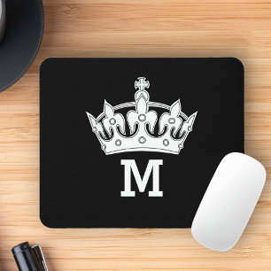 Tapis De Souris Monogramme Couronne Blanche Personnalisé