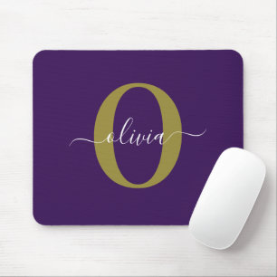 Tapis De Souris Monogramme customisé Nom du script Purple White Go