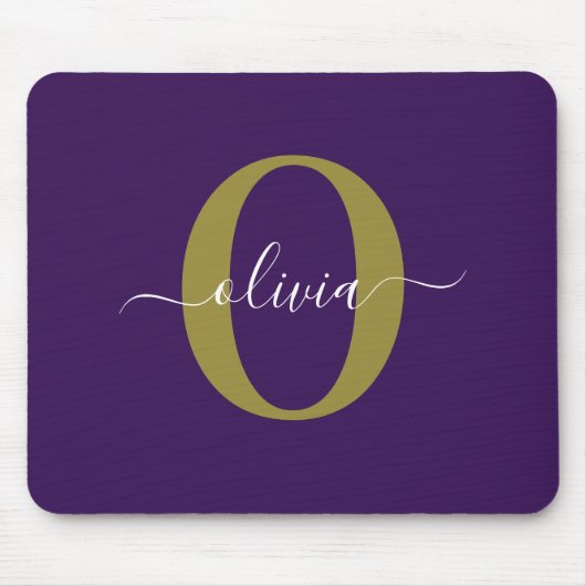 Tapis De Souris Monogramme customisé Nom du script Purple White Go (Devant)
