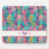 Tapis De Souris Monogramme d'ananas bleu Preppy Rose Turquoise Nav (Devant)