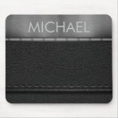 Tapis De Souris Monogramme de bande métallique en cuir noir (Devant)