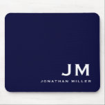 Tapis De Souris Monogramme de bloc moderne minimal bleu marine<br><div class="desc">Un monogramme minimaliste avec de grandes initiales de typographie dans une typographie de bloc classique avec votre nom ci-dessous. Cette mousepad professionnelle est parfaite pour la maison,  le bureau ou un cadeau personnalisé.</div>