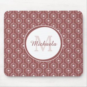Tapis De Souris Monogramme de Coeurs Brown et rouges élégant ave