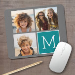 Tapis De Souris Monogramme de collection de photos Turquoise et gr<br><div class="desc">Utilisez 3 photos carrés pour créer un cadeau unique et personnel. Ou vous pouvez garder le chiot hipster et faire un gardien branché. Si vous avez besoin d'ajuster les images,  cliquez sur l'outil personnaliser pour apporter des modifications.</div>