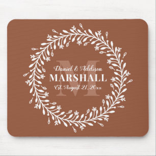 Tapis De Souris Monogramme de couronne orange de mariée à nouveau