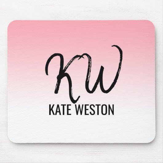 Tapis De Souris Monogramme de dégradé de coucher de soleil rose (Devant)