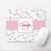 Tapis De Souris Monogramme de fleurs sauvages roses (Avec souris)