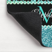 Tapis De Souris Monogramme de glamour Turquoise léopard noir et bl (Coin)