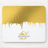Tapis De Souris Monogramme de gouttes métalliques or tendance (Devant)