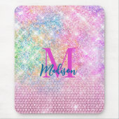 Tapis De Souris monogramme de la fausse parties scintillant rose u (Devant)