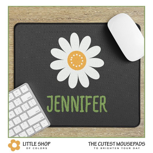 Tapis De Souris Monogramme de marguerite blanche moderne