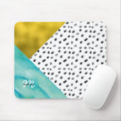 Tapis De Souris Monogramme de médias mixtes turquoise et or (Avec souris)