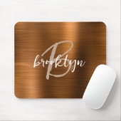 Tapis De Souris Monogramme de métal brossé orange brûlé en écritur (Avec souris)