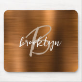 Tapis De Souris Monogramme de métal brossé orange brûlé en écritur (Devant)