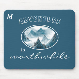Tapis De Souris Monogramme de montagne bleu ondulé inspirant Citat