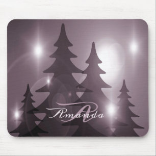Tapis De Souris Monogramme de Noël Arbres Roses Fêtes d'Hiver