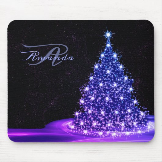 Tapis De Souris Monogramme de Noël Rose Bleu Hiver Noir Rustique (Devant)