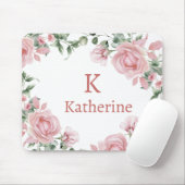 Tapis De Souris Monogramme de nom de rose rose (Avec souris)