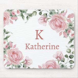 Tapis De Souris Monogramme de nom de rose rose