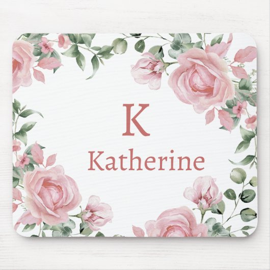 Tapis De Souris Monogramme de nom de rose rose (Devant)