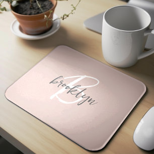 Tapis De Souris Monogramme de nom de style rose poudré gris écritu