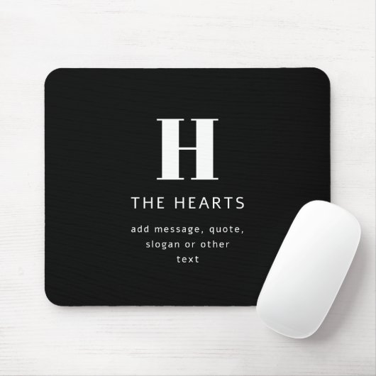 Tapis De Souris Monogramme de nom et message moderne éditable | No (Avec souris)