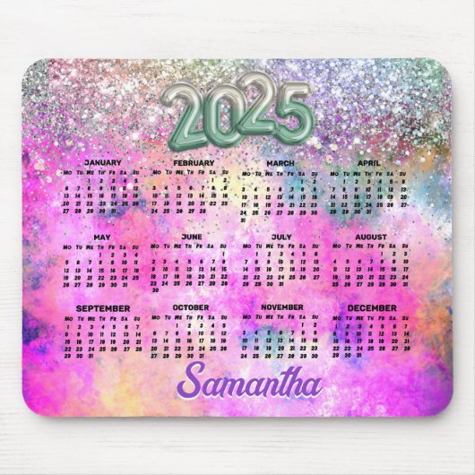 Tapis De Souris Monogramme de parties scintillant argent irisé mou (Devant)